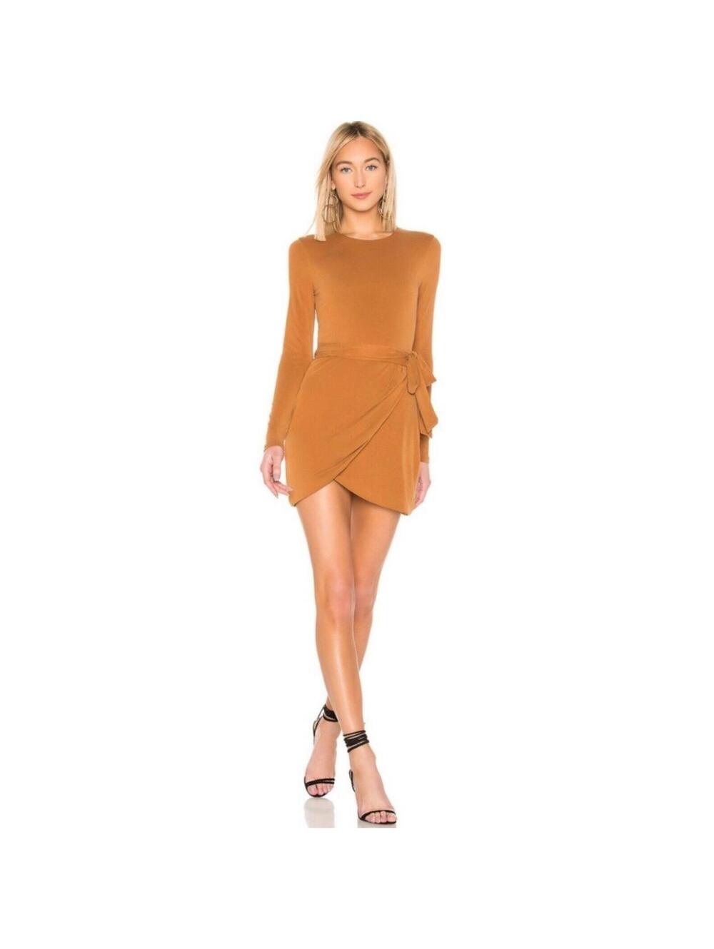 House of Harlow 1960 x Revolve Rya Long Sleeve Dress SMALL Tie Waist Spice Brown